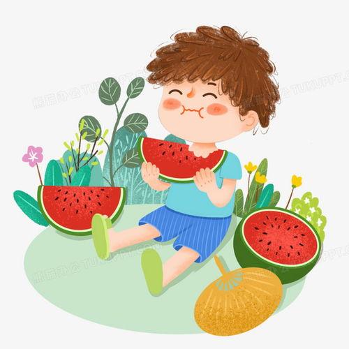 小孩吃瓜图片动漫,动漫版夏日童趣